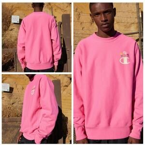 Champion Reverse Weave Sweatshirt Crewneck Floral Pink Flowers Mens Size Small